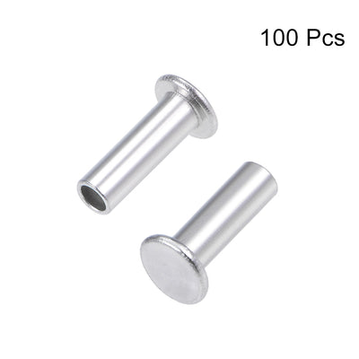 Harfington 100 Pcs  Aluminum Flat Head Semi-Tubular Rivets Silver Tone