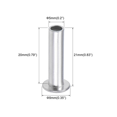 Harfington 100 Pcs  Aluminum Flat Head Semi-Tubular Rivets Silver Tone