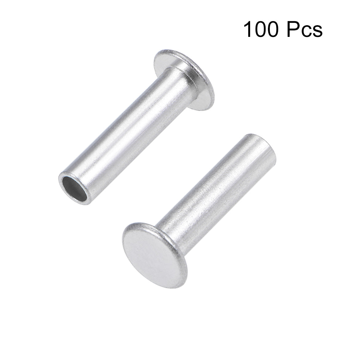 Harfington 100 Pcs  Aluminum Flat Head Semi-Tubular Rivets Silver Tone