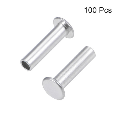 Harfington 100 Pcs  Aluminum Flat Head Semi-Tubular Rivets Silver Tone