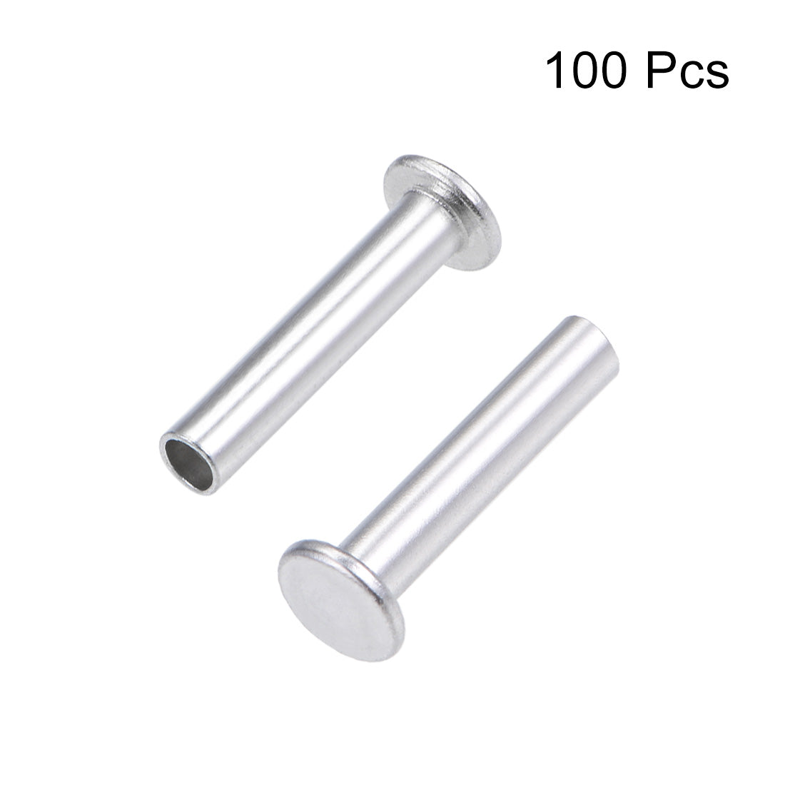 Harfington 100 Pcs  Aluminum Flat Head Semi-Tubular Rivets Silver Tone