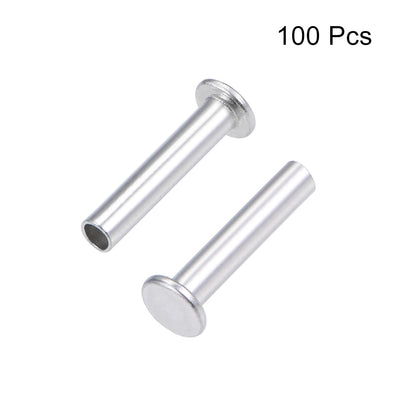 Harfington 100 Pcs  Aluminum Flat Head Semi-Tubular Rivets Silver Tone