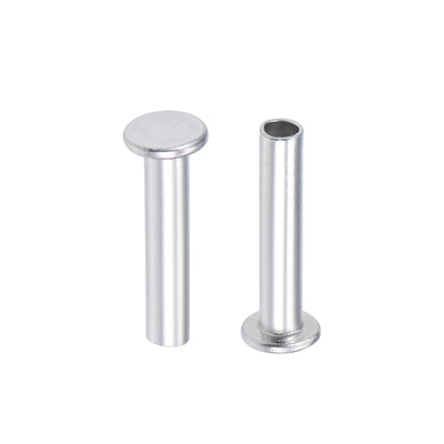 Harfington 100 Pcs  Aluminum Flat Head Semi-Tubular Rivets Silver Tone
