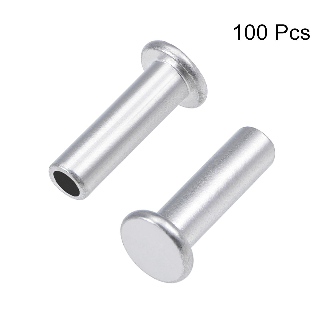 Harfington 100 Pcs  Aluminum Flat Head Semi-Tubular Rivets Silver Tone