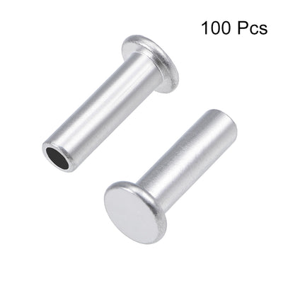 Harfington 100 Pcs  Aluminum Flat Head Semi-Tubular Rivets Silver Tone
