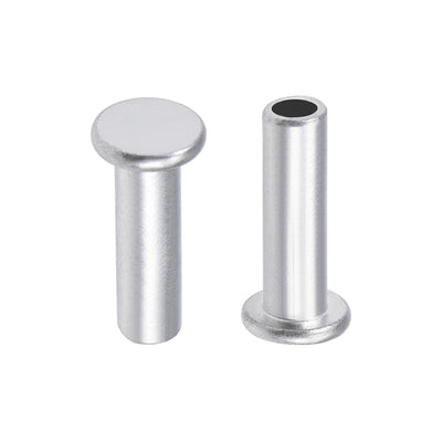 Harfington 100 Pcs  Aluminum Flat Head Semi-Tubular Rivets Silver Tone