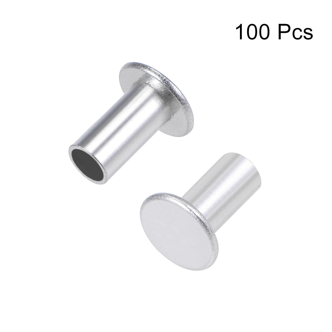 Harfington 100 Pcs  Aluminum Flat Head Semi-Tubular Rivets Silver Tone