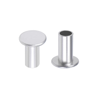 Harfington 100 Pcs  Aluminum Flat Head Semi-Tubular Rivets Silver Tone