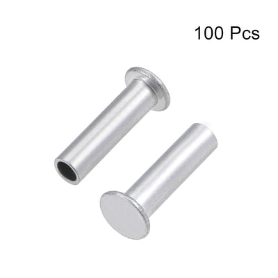 Harfington 100 Pcs  Aluminum Flat Head Semi-Tubular Rivets Silver Tone