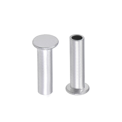 Harfington 100 Pcs  Aluminum Flat Head Semi-Tubular Rivets Silver Tone