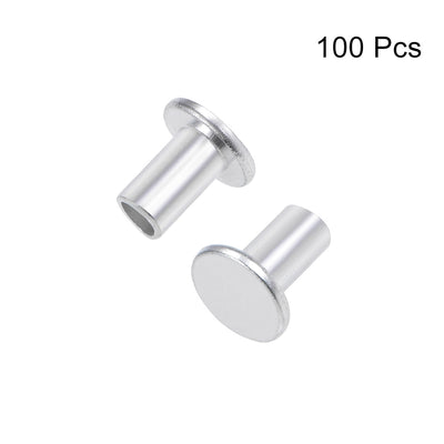 Harfington 100 Pcs  Aluminum Flat Head Semi-Tubular Rivets Silver Tone