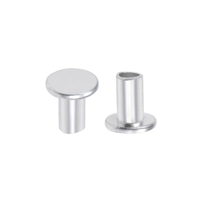 Harfington 100 Pcs  Aluminum Flat Head Semi-Tubular Rivets Silver Tone