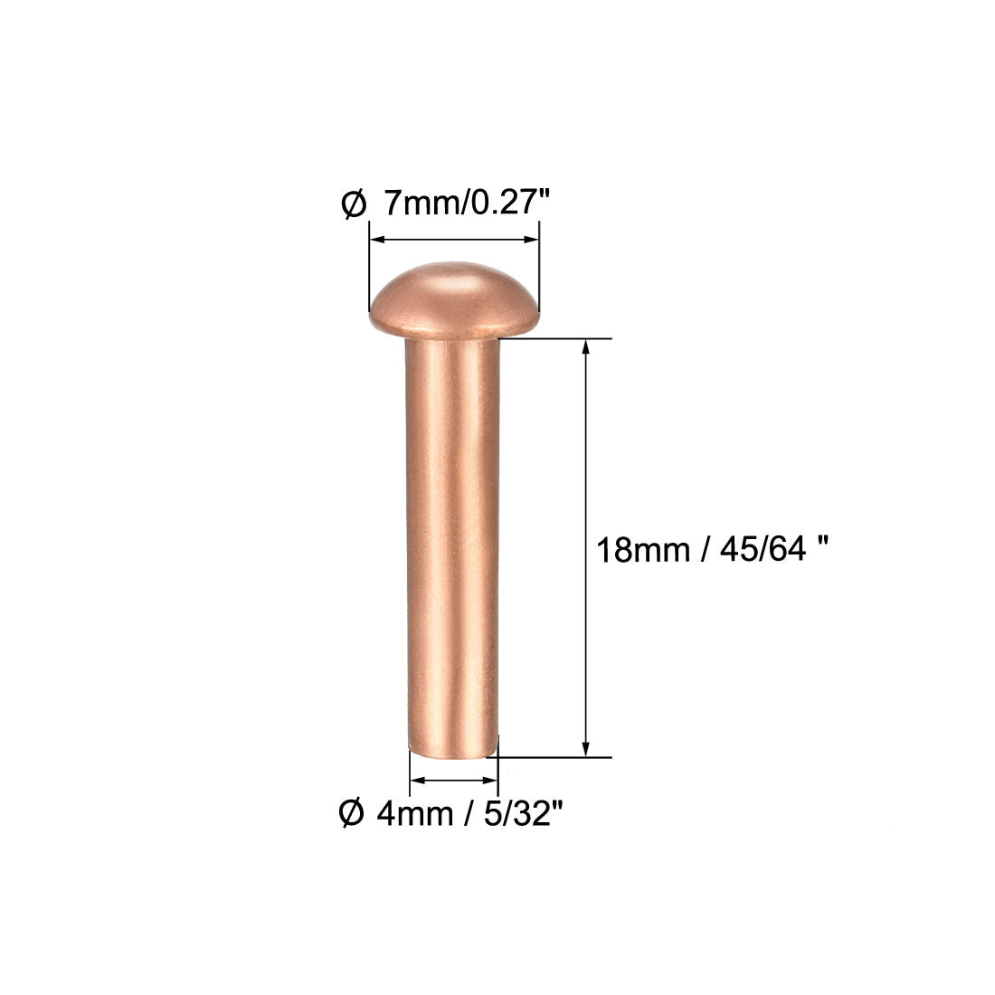 Harfington 50 Pcs 5/32" x 45/64" Round Head Copper Solid Rivets Fasteners
