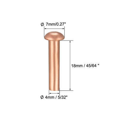 Harfington 50 Pcs 5/32" x 45/64" Round Head Copper Solid Rivets Fasteners