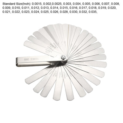 Harfington Feeler Gauge 0.04-0.88mm 0.0015-0.035 Inch 32 Pieces Stainless Steel Thickness Gauge for Measuring Gap Width Thickness