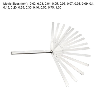 Harfington Feeler Gauge 0.02-1.0mm 17 Pieces Stainless Steel Thickness Gauge for Measuring Gap Width Thickness 200mm Length