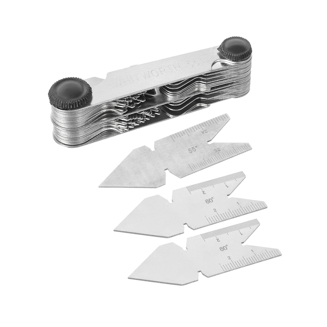 Harfington Thread Gauge Pitch Cutting Gages Measuring Tool Centre Gage 52Pcs Metric 60° Whitworth 55° with 3pcs Center Gauge