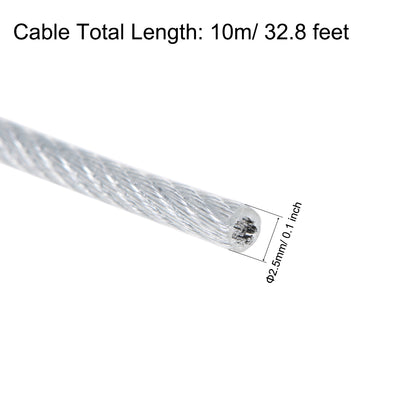 Harfington Stainless Steel Wire Rope Cable 2.5mm Dia 10m 32.8ft Length 12 Gauge 304 Grade PVC Coated for Hoist Lifting Grinder Pulley Wheel