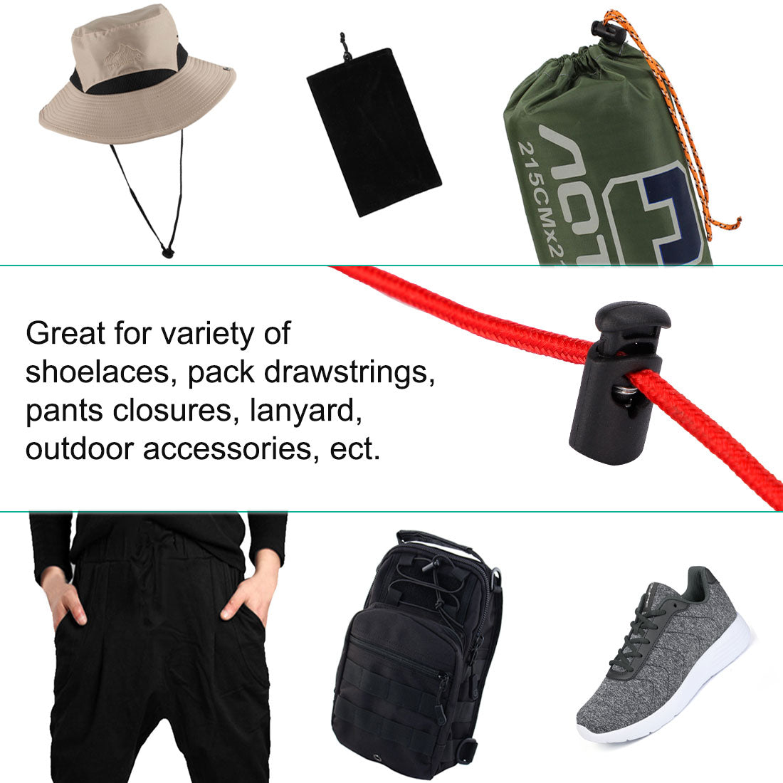 Harfington 6pcs Plastic Cord Lock Stoppers Spring End Toggle Fastener Slider Organizer