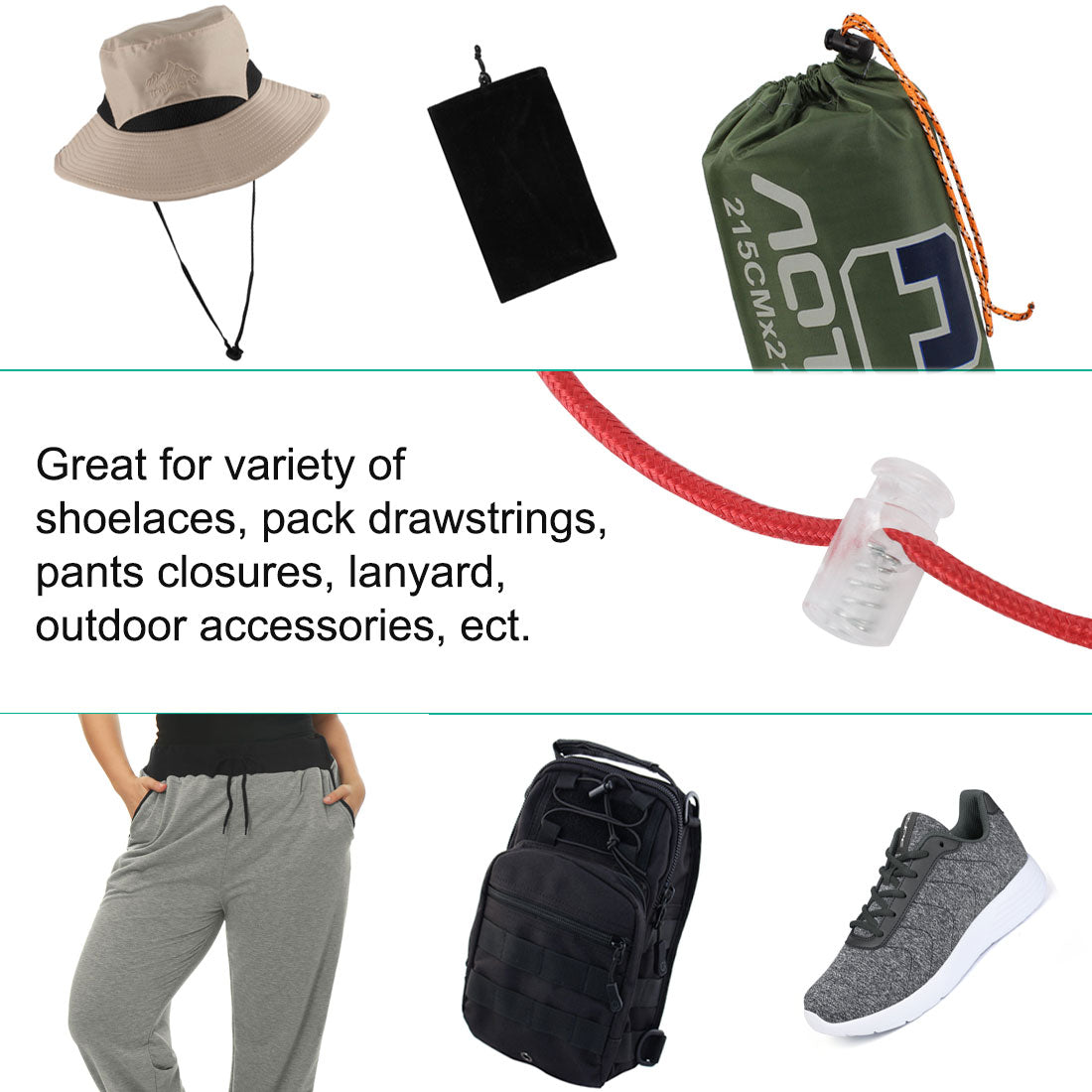 Harfington 6pcs Plastic Cord Lock Stoppers Spring End Toggle Fastener Slider Organizer