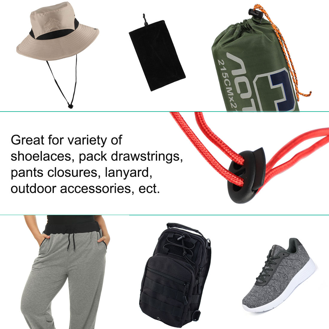 Harfington 6pcs Plastic Spring Cord Locks Double Hole End Rope Fastener Slider