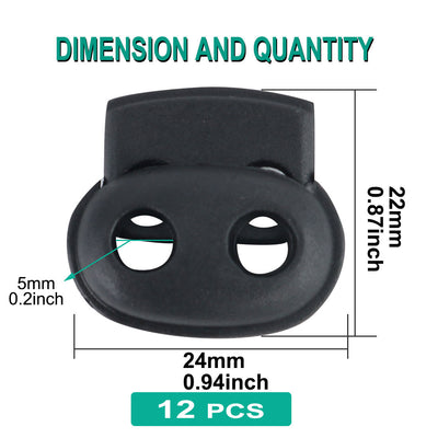 Harfington 12 Pcs Plastic Cord Locks Double Hole Stopper Spring Toggle Fastener