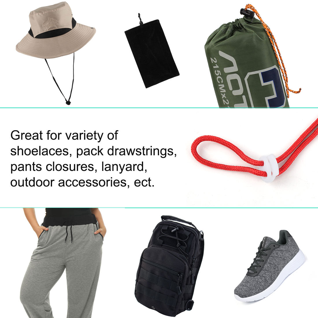 Harfington 6pcs Plastic Spring Cord Locks Double Hole End Rope Fastener Slider