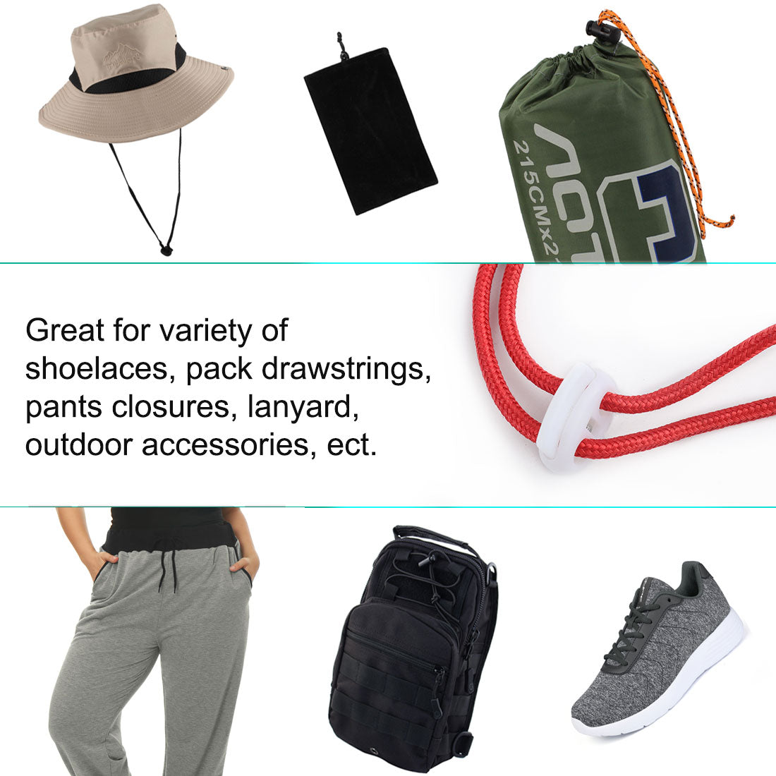 Harfington 6pcs Plastic Spring Cord Locks Double Hole End Rope Fastener Slider