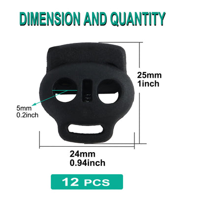 Harfington 12pcs Plastic Cord Lock Stoppers End Spring Toggle Fasteners Organizers, Black