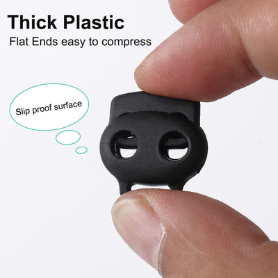 Harfington 12pcs Plastic Cord Lock Stoppers End Spring Toggle Fasteners Organizers, Black