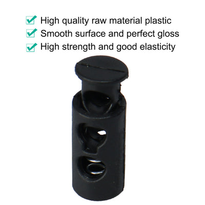 Harfington 12pcs Plastic Spring Cord Locks Double Hole End Stopper Rope Fastener Black