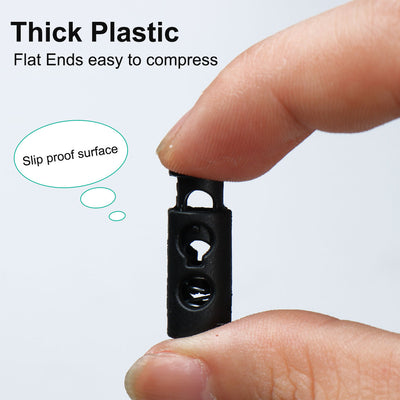 Harfington 12pcs Plastic Spring Cord Locks Double Hole End Clip Stopper Rope Fastener Black