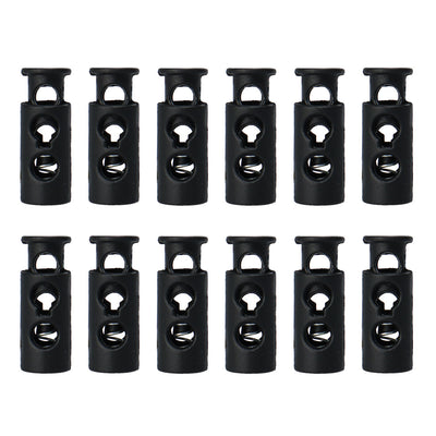 Harfington 12pcs Plastic Spring Cord Locks Double Hole End Clip Stopper Rope Fastener Black