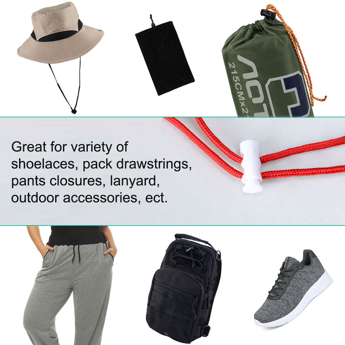 Harfington 20pcs Plastic Spring Cord Locks Double Hole End Stoppers Fastener Slider