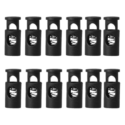 Harfington 12pcs Plastic Cord Lock Stoppers Spring Toggle Ends Fastener Organizer Black