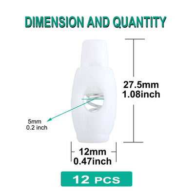 Harfington 12pcs Plastic Cord Lock Stopper Clip End Spring Fastener Organizer White