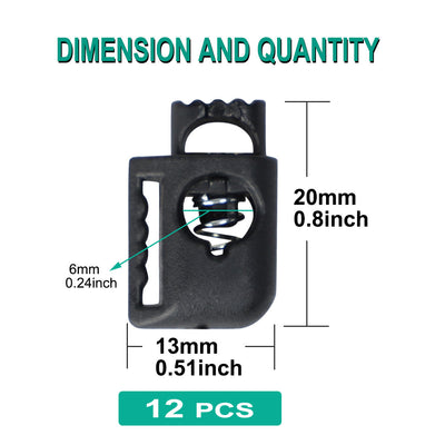 Harfington 12pcs Plastic Cord Locks Stoppers End Spring Toggle Fasteners Organizers Black