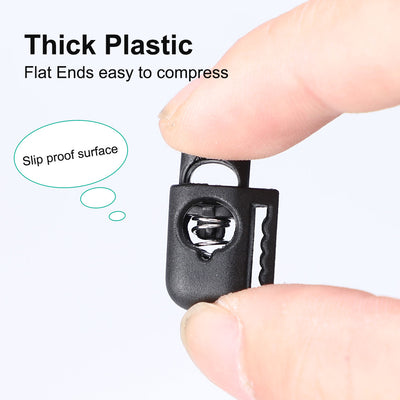 Harfington 12pcs Plastic Cord Locks Stoppers End Spring Toggle Fasteners Organizers Black