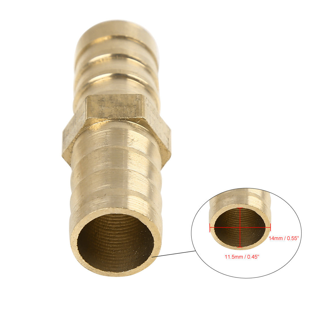 Harfington 14mm Brass Barb Hose Fitting Straight Union Connector for Air Water Gas Oil 5pcs