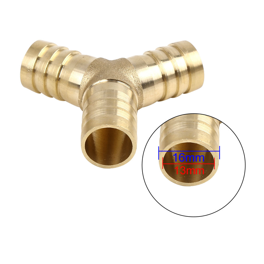 Harfington 16mm Brass Hose Barb Fitting Y-Shaped 3 Way Connector for Air Water Gas Oil 5pcs