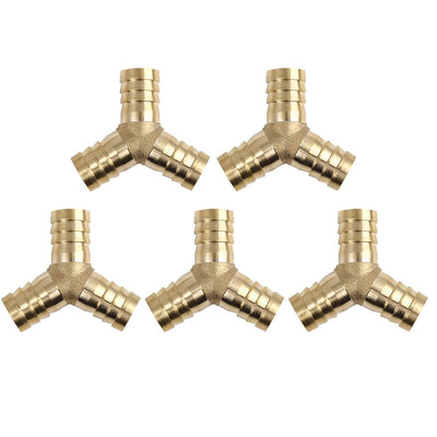 Harfington 16mm Brass Hose Barb Fitting Y-Shaped 3 Way Connector for Air Water Gas Oil 5pcs