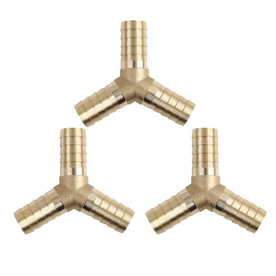 Harfington 19mm Brass Hose Barb Fitting Y-Shaped 3 Way Connector for Air Water Gas Oil 3pcs