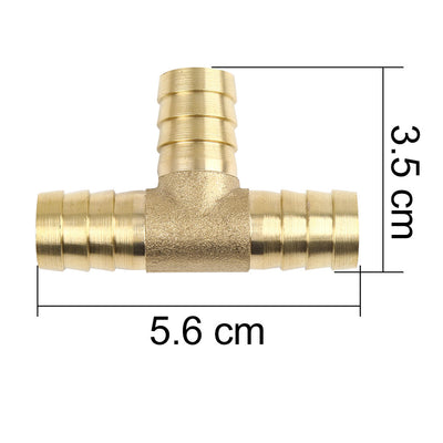 Harfington 14mm Hose Barb Brass 3 Way Tee Connector Adaptor for Fuel Air Water Gas Oil Pipe