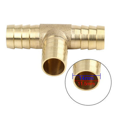 Harfington 14mm Hose Barb Brass 3 Way Tee Connector Adaptor for Fuel Air Water Gas Oil Pipe