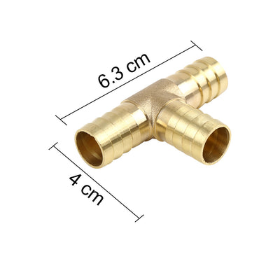 Harfington 16mm Hose Barb Brass 3 Way Tee Connector Adaptor for Fuel Air Water Gas Oil Pipe