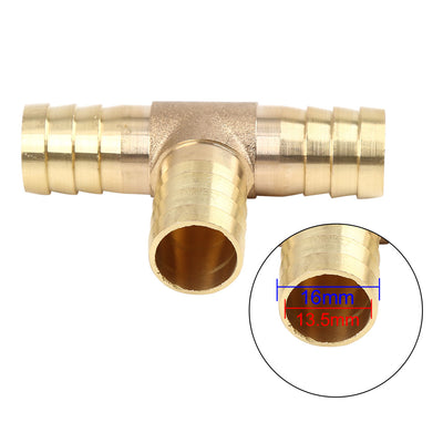 Harfington 16mm Hose Barb Brass 3 Way Tee Connector Adaptor for Fuel Air Water Gas Oil Pipe