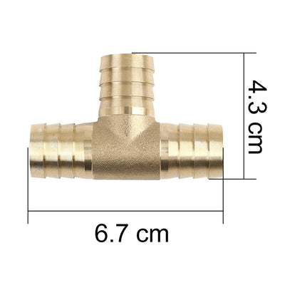 Harfington 19mm Tee Hose Barb Brass 3 Way Connector Coupler for Joiner Air Water Oil Pipe