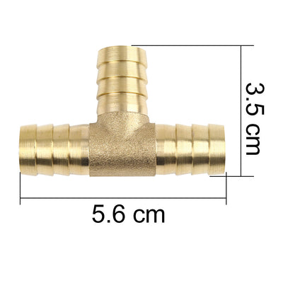 Harfington 14mm Hose Barb Brass 3 Way Tee Connector Adaptor for Air Water Gas Oil Pipe 5pcs