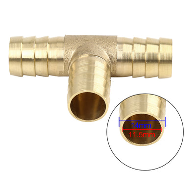 Harfington 14mm Hose Barb Brass 3 Way Tee Connector Adaptor for Air Water Gas Oil Pipe 5pcs