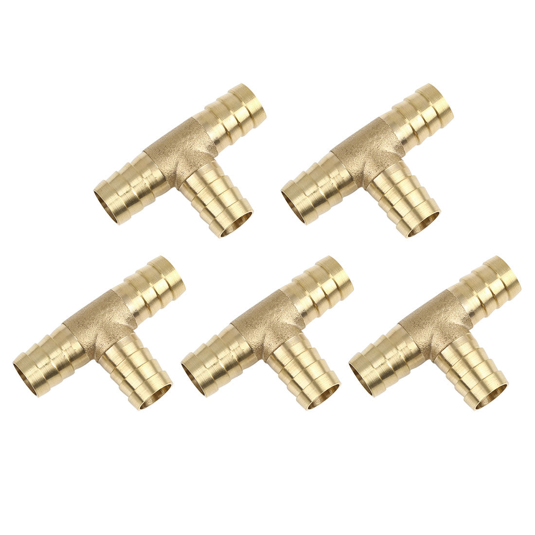 Harfington 14mm Hose Barb Brass 3 Way Tee Connector Adaptor for Air Water Gas Oil Pipe 5pcs